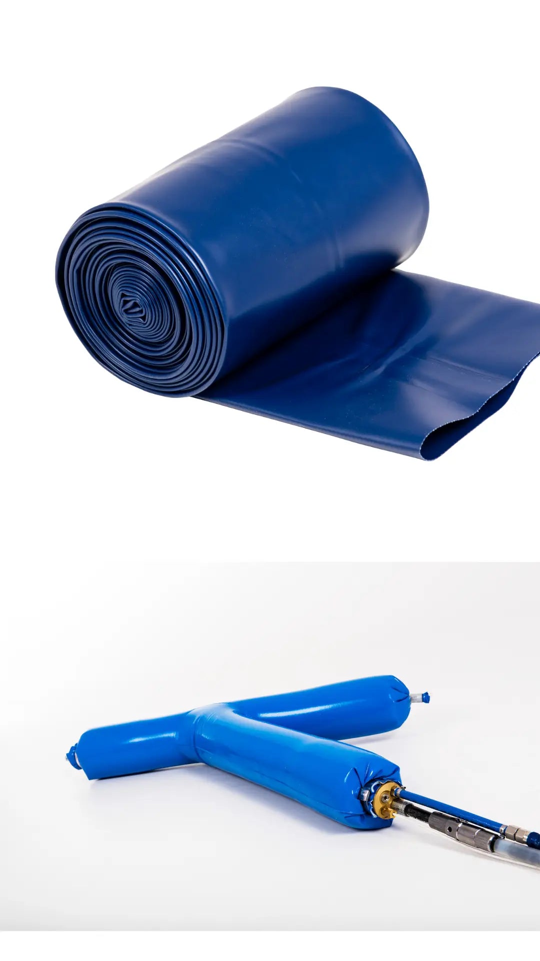 Image montrant une membrane plastique bleue flexible et un bouchon T pour calibre CIPP.
