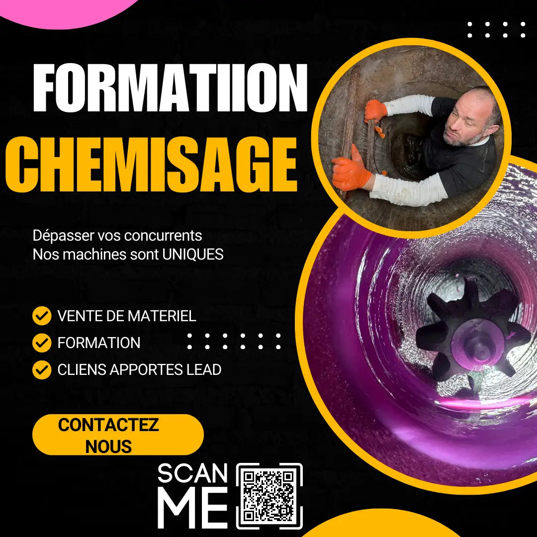 Publicité pour formation et équipements de chemisage de canalisation avec méthode cipp