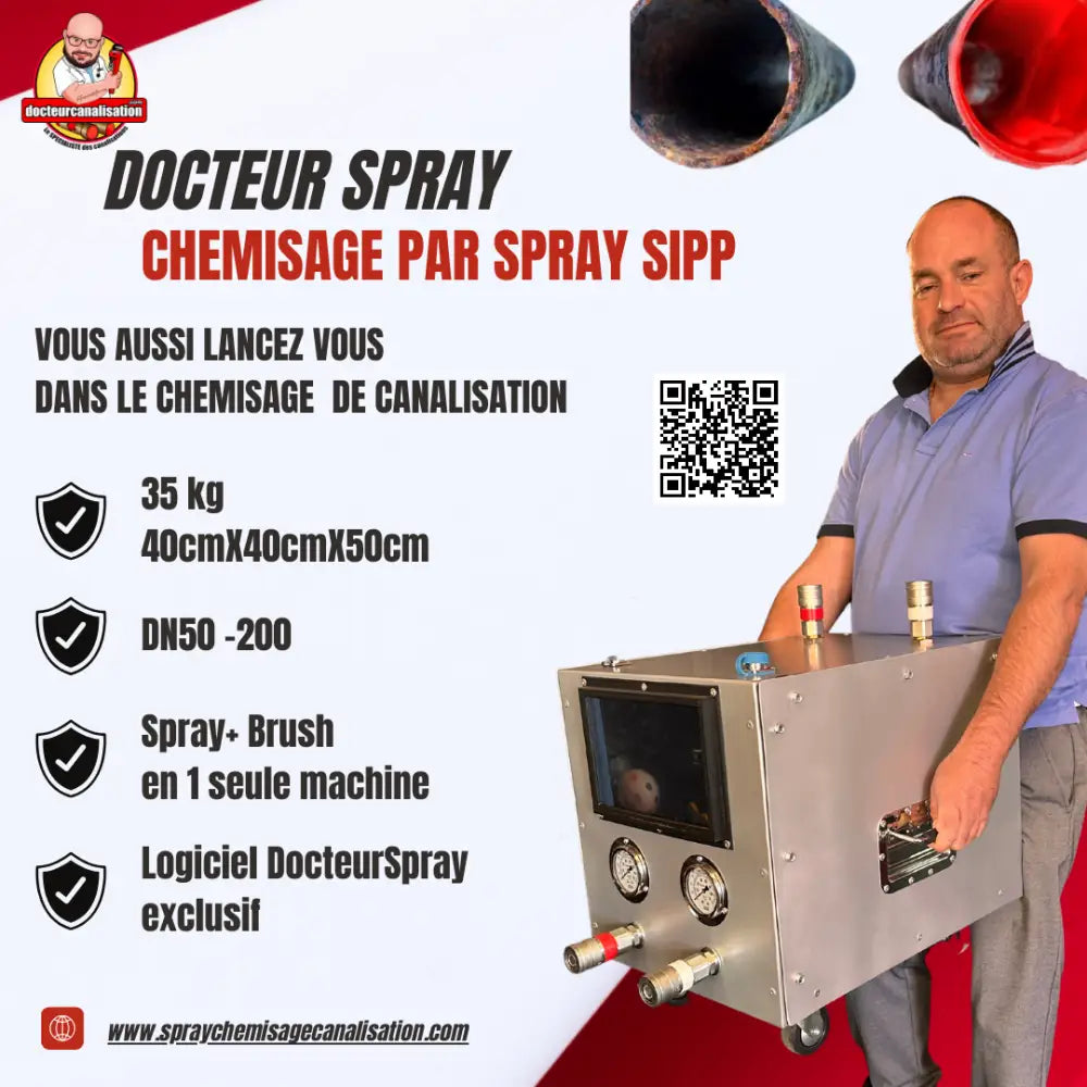 Homme tenant une machine unique chemisage sipp idéale verticale avec jauges et raccords